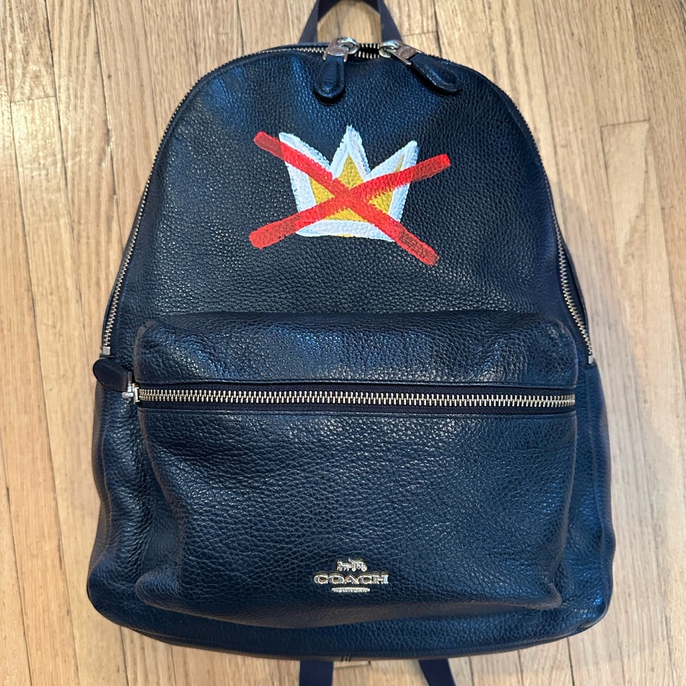 NO KINGS Custom Black Leather Backpack
